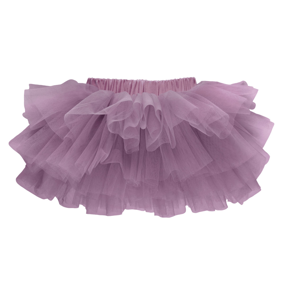 Tutu Bloomer in Dusty Heather, een oudpaars rokje met meerdere lagen ruches en een elastische tailleband.