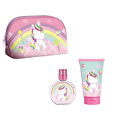 Eau My Unicorn set met roze toilettas, eau de toilette en douchegel, versierd met eenhoorns en regenbogen