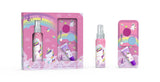 Eau My Unicorn geschenkset met roze doos, eau de toilette en make-upset met lipgloss en roze en blauwe oogschaduw