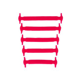 Vijf roze elastische veters zonder strikken in verschillende lengtes op een witte achtergrond.