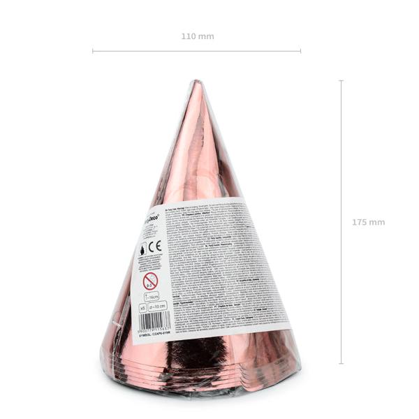 Set roségouden feesthoedjes in transparante verpakking met productetiket