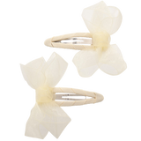 Set van twee crèmekleurige haarspeldjes met gedraaide bekleding en doorschijnende organza strikjes.