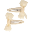 Twee ivoorkleurige haarspeldjes met een omwikkelde rand en een strik.