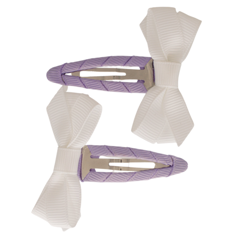 Twee lila haarspeldjes Twist en Strik met witte strikjes, in de kleur Lilac Fever.