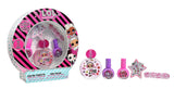 Lol-cadeauset met de verpakking naast de eau de toilette, twee flesjes nagellak, nageldecoratie en roze nagelvijl