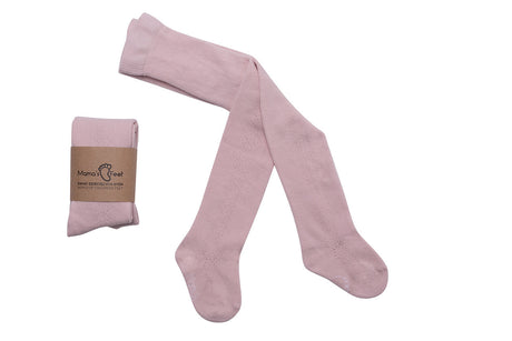 Lichtroze maillot Florence van Mama's Feet, uitgevouwen naast een opgevouwen exemplaar met wikkel.