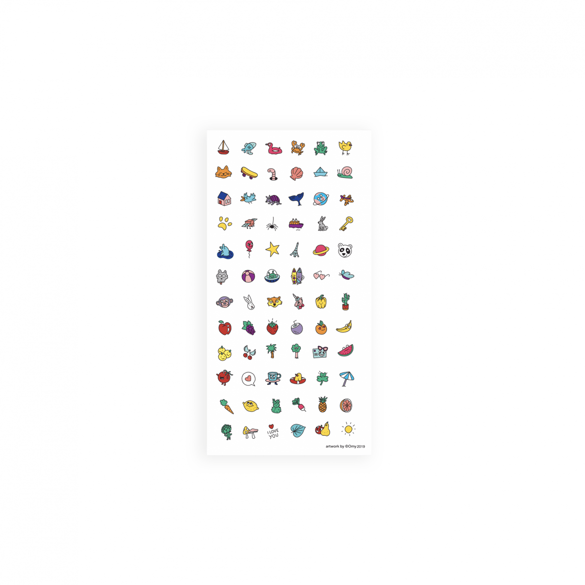 Vel Happy Nails nagelstickers met kleurrijke dieren, fruit, sterren en andere kleine figuurtjes.