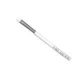 Smudger Brush Camille met transparant handvat, zilverkleurige huls en compacte witte haartjes.