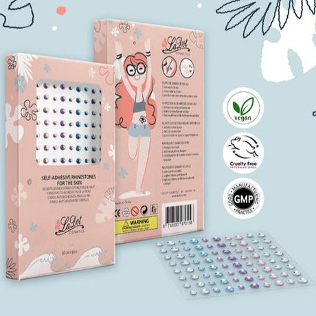 Roze La Dot-verpakking met een vel zelfklevende strass steentjes in verschillende kleuren.