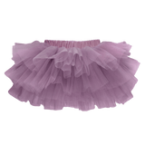 Tutu Bloomer in Dusty Heather, een oudpaars rokje met meerdere lagen ruches en een elastische tailleband.