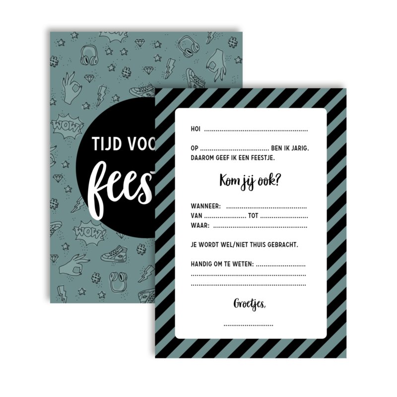 Uitnodiging Verjaardagsfeest • Doodles (8 stuks) - Helloboy