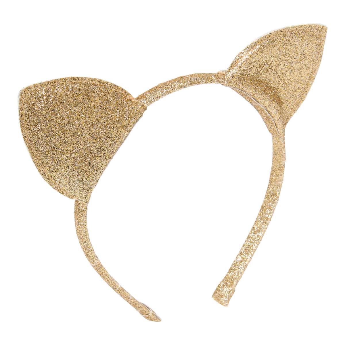 Goudkleurige Undon haarband met glitters en twee kattenoren op een witte achtergrond.
