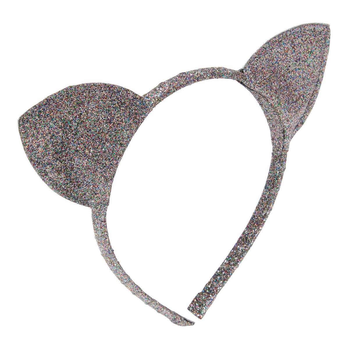 Undon haarband in Multi Black met veelkleurige glitters en twee kattenoren op een witte achtergrond.
