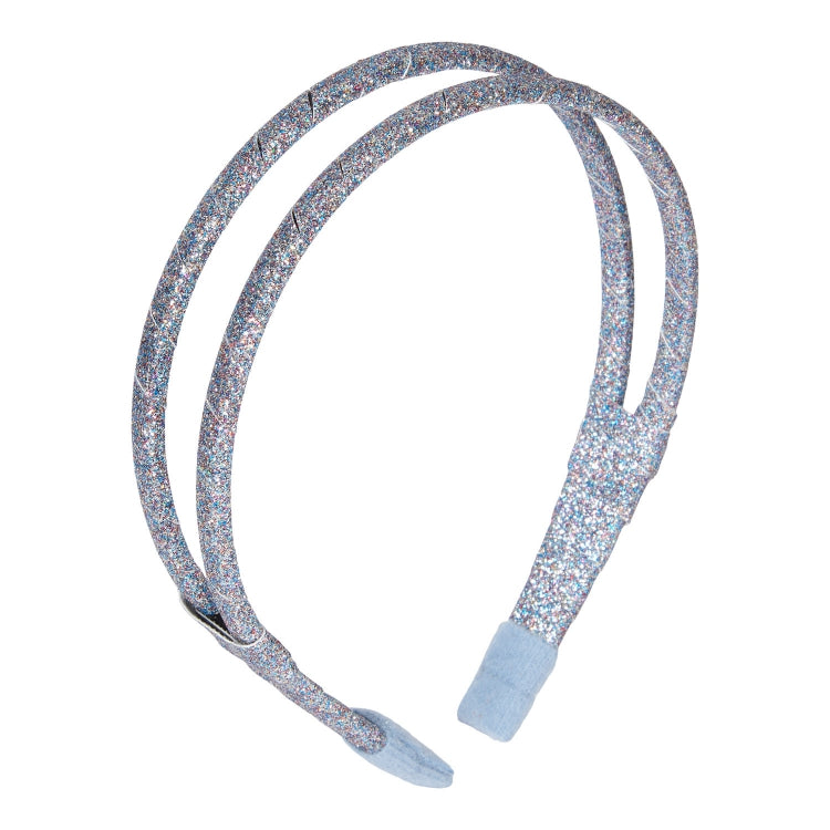 Urfa dubbele haarband in Cloud Blue met veelkleurige glitters en lichtblauwe uiteinden