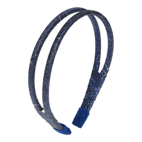 Urfa dubbele haarband in donkerblauw met glitters en beklede uiteinden