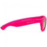 Neonroze Koolsun Wave zonnebril van opzij, met het Koolsun-logo op het pootje.
