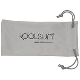 Grijs microvezel brillenzakje met Koolsun-logo en trekkoord.