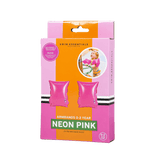Roze en oranje verpakking van de neonroze zwembandjes voor 0-2 jaar, met productfoto's op de voorkant.